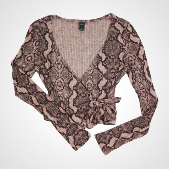 Snakeskin Print Front Wrap Long Sleeve Shirt - Picture 3 of 4